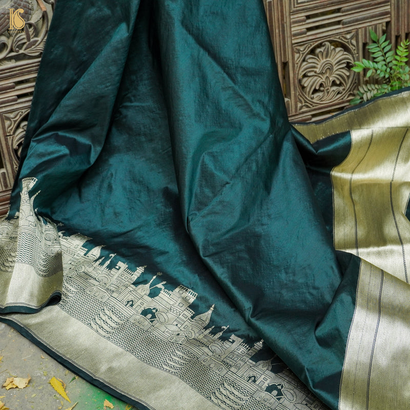 Green Pure Silk Handloom Banaras Ghaat Dupatta - Khinkhwab