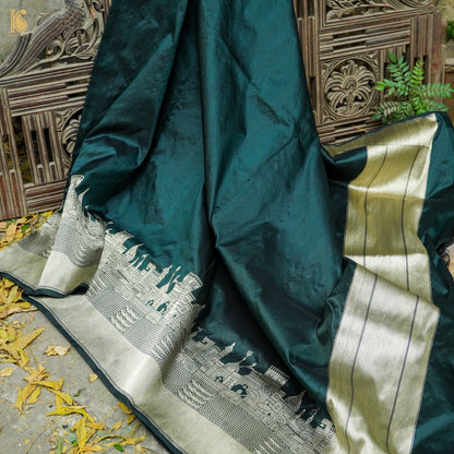 Green Pure Silk Handloom Banaras Ghaat Dupatta - Khinkhwab