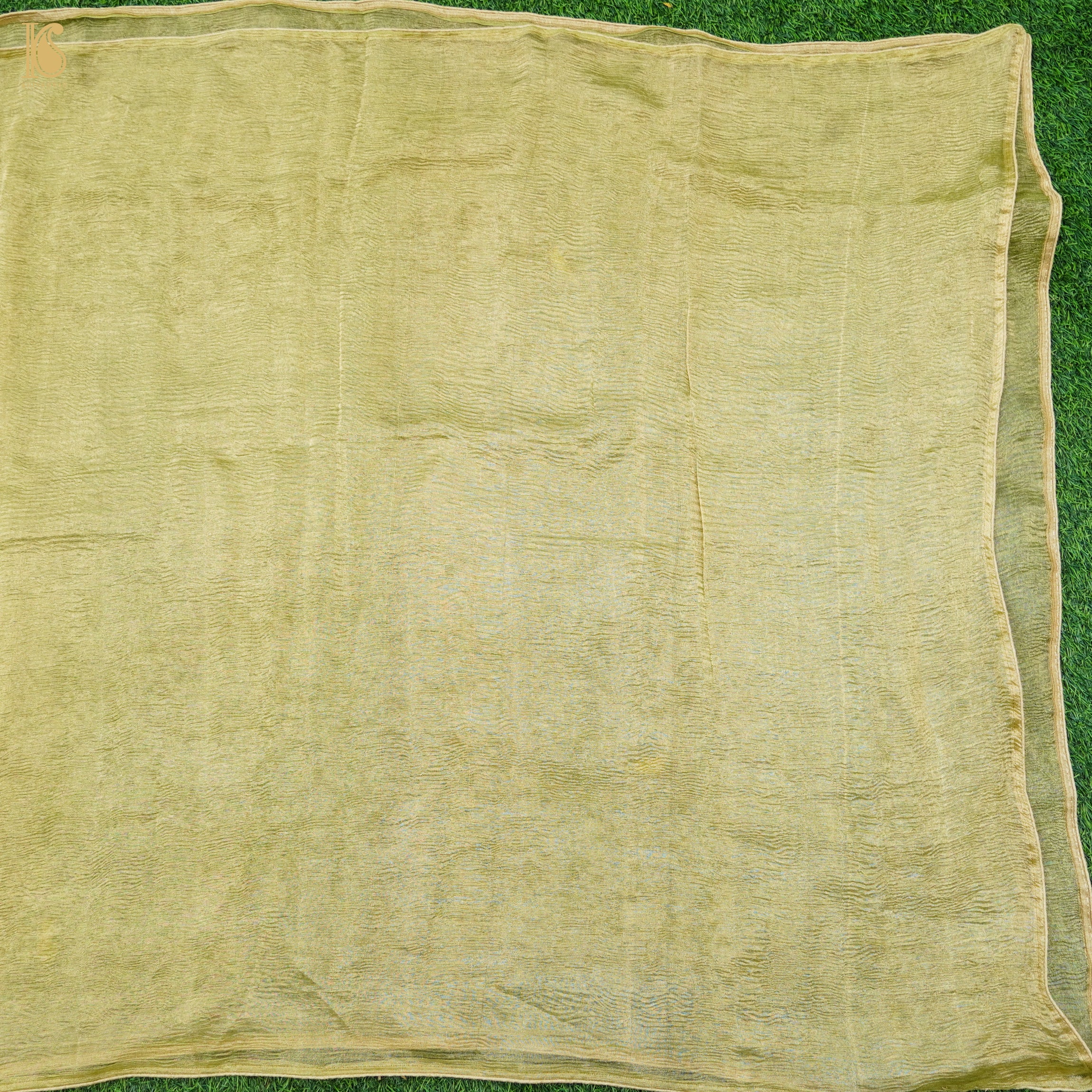 Brass Yellow Wrinkle Pure Tissue Silk Dupatta - Khinkhwab