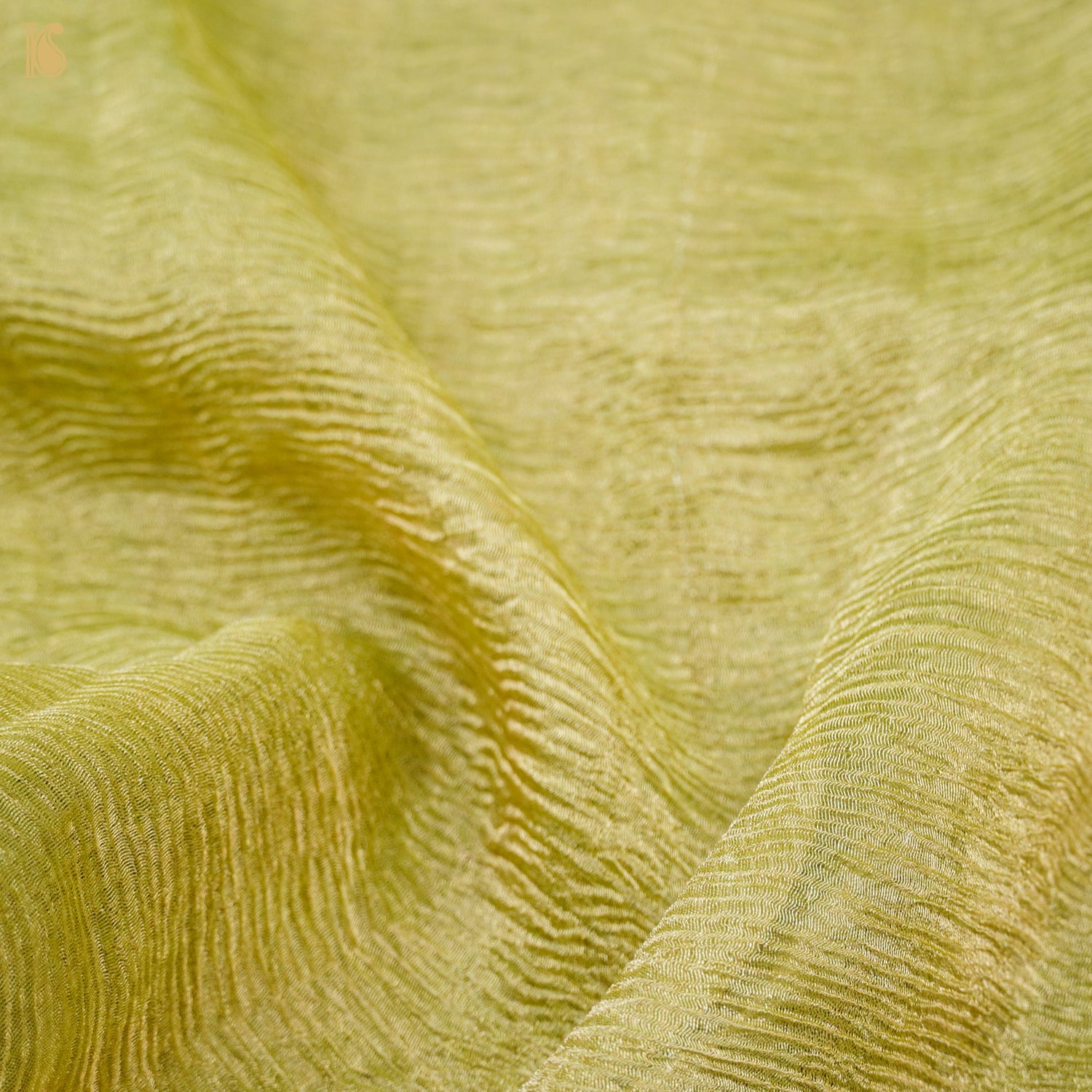 Brass Yellow Wrinkle Pure Tissue Silk Dupatta - Khinkhwab