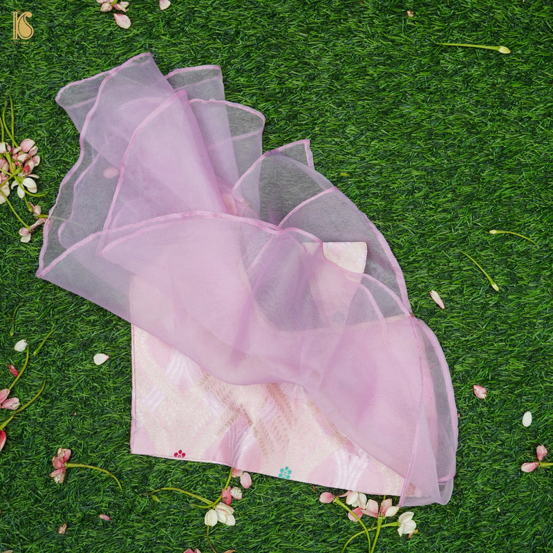 Baby Pink Pure Floral Organza Kids Stitched Lehenga Set with Pure Silk Blouse - Khinkhwab