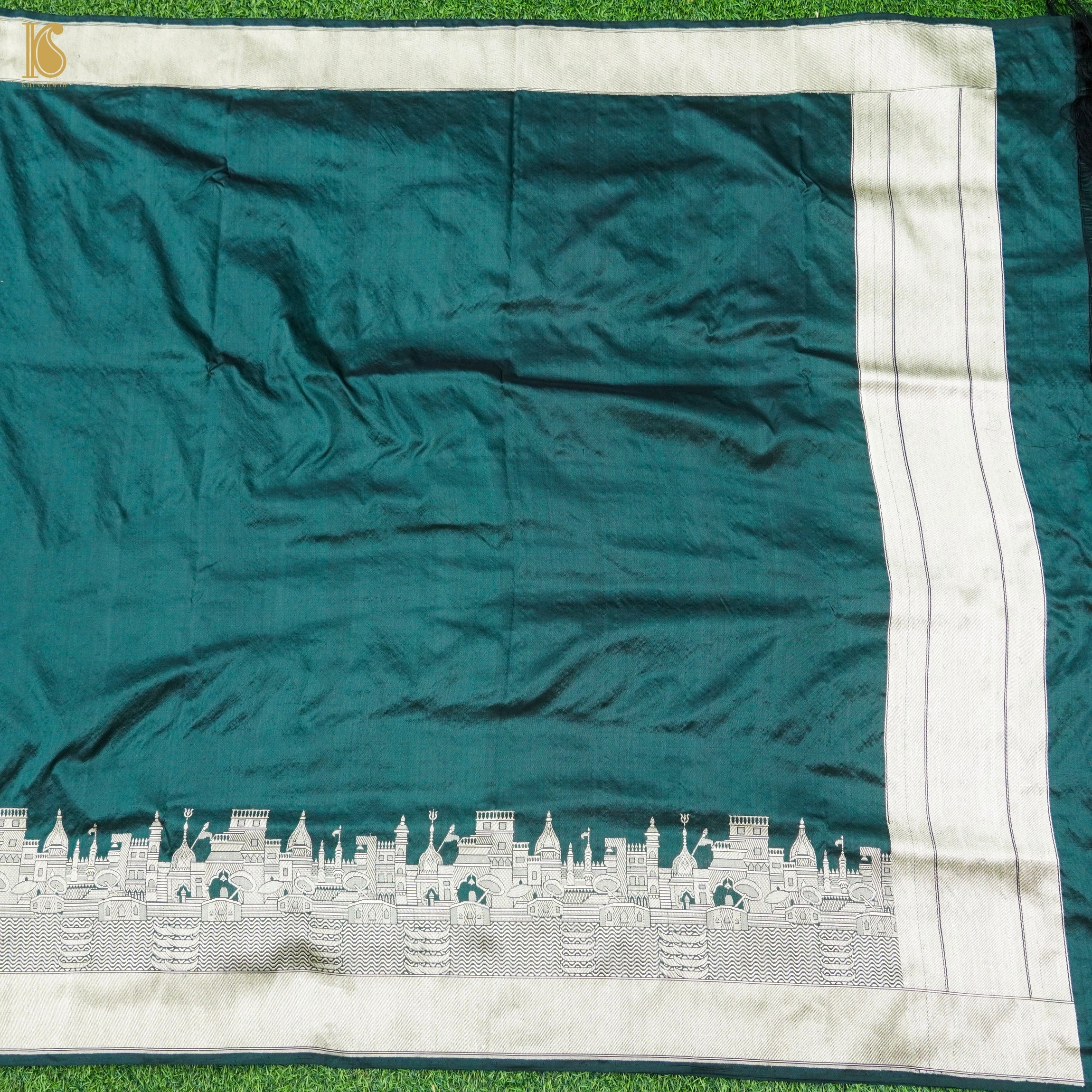 Green Pure Silk Handloom Banaras Ghaat Dupatta - Khinkhwab