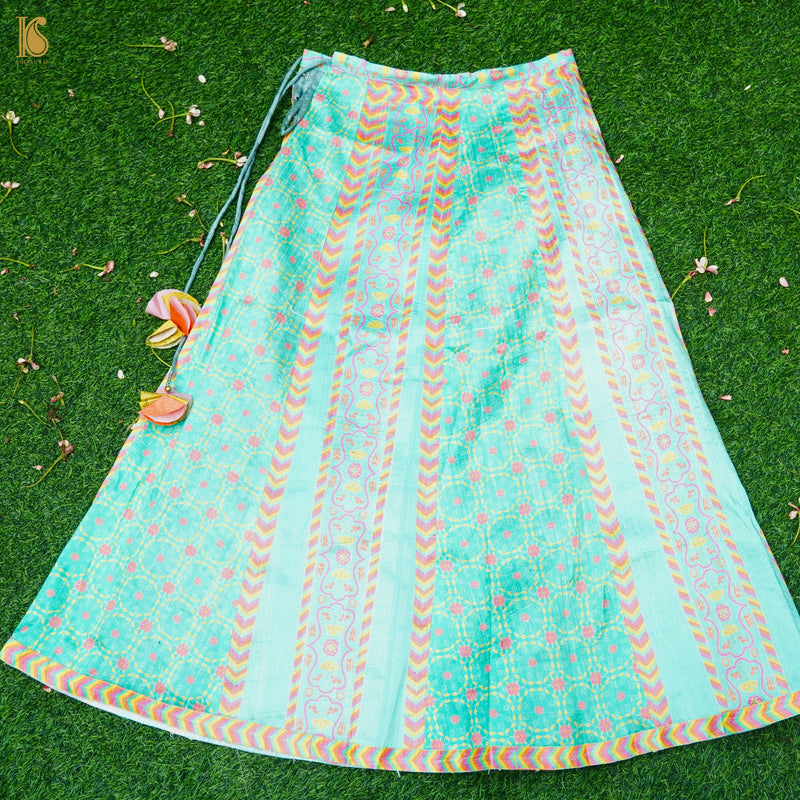 Blue Pure Raw Silk Kids Stitched Lehenga Set - Khinkhwab