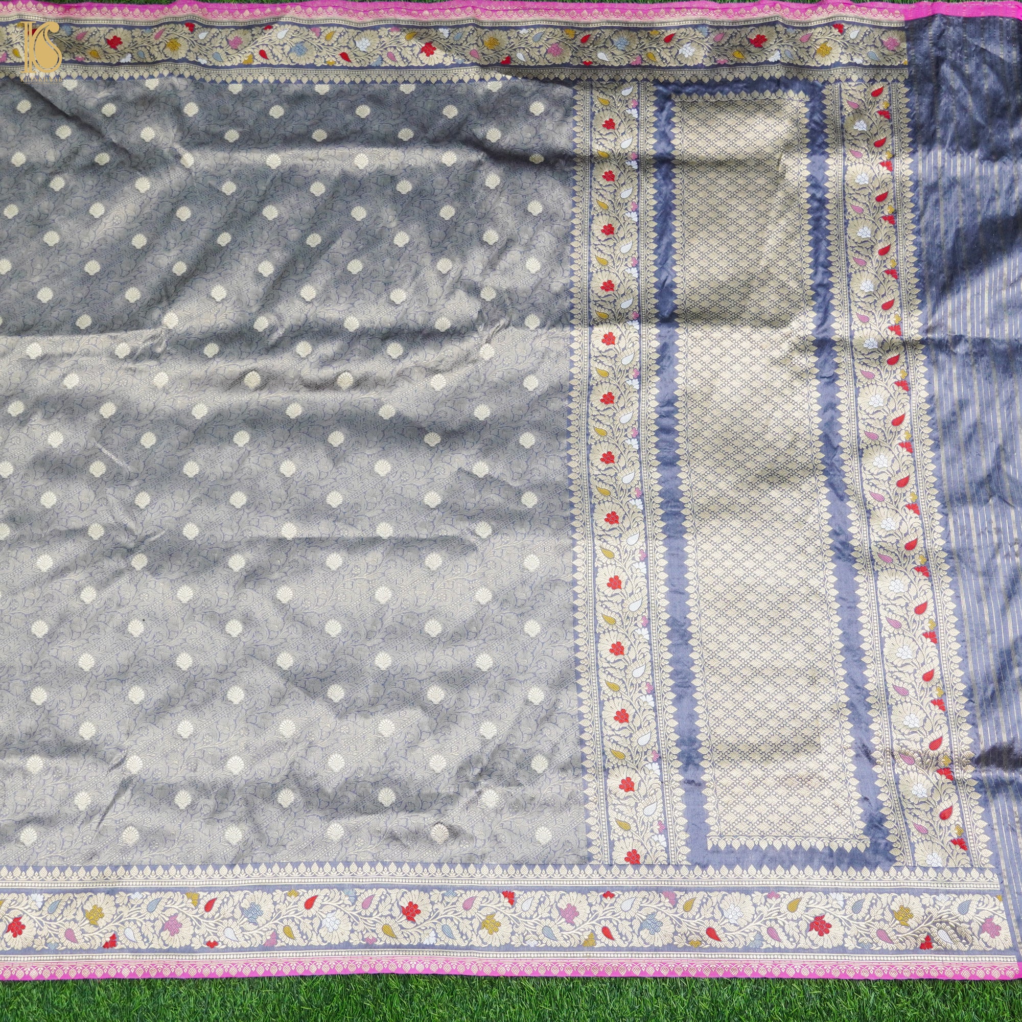 Moon Mist Grey Pure Banarasi Silk Handwoven Tanchui Dupatta – Khinkhwab
