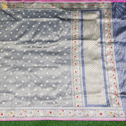 Moon Mist Grey Pure Banarasi Silk Handwoven Tanchui Dupatta - Khinkhwab