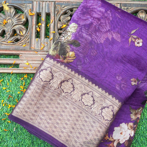Organza Silk Floral Print Banarasi Border Saree