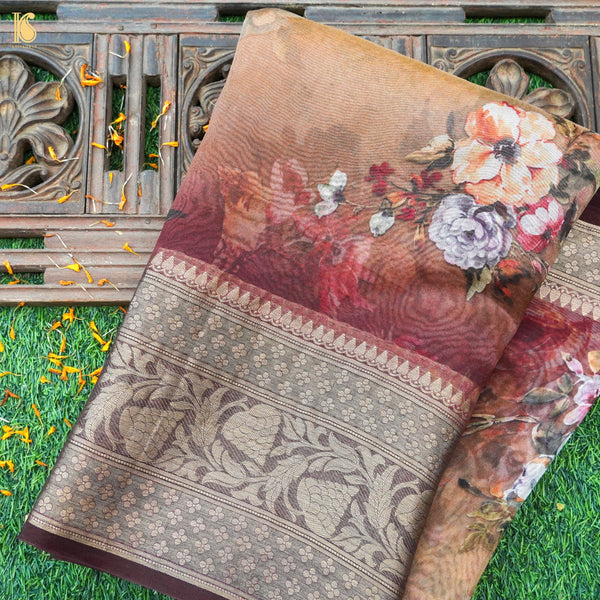 Organza Silk Floral Print Banarasi Border Saree