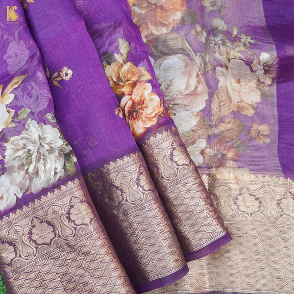 Organza Silk Floral Print Banarasi Border Saree