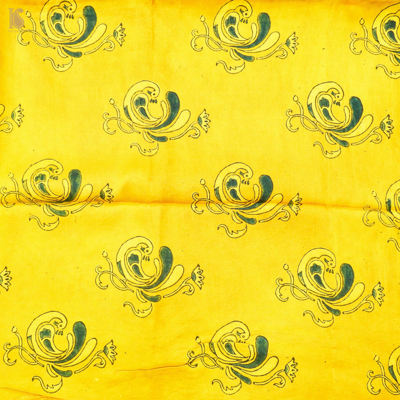 Pakshi - Yellow Pure Modal Silk Ajrakh Fabric