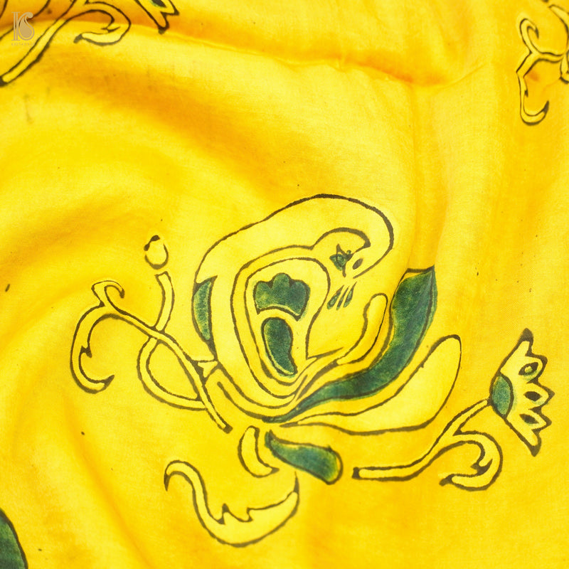 Pakshi - Yellow Pure Modal Silk Ajrakh Fabric