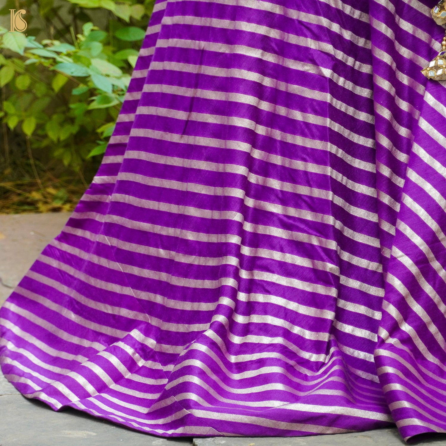 Magenta Handloom Moonga Silk Banarasi Stripes Stitched Lehenga - Khinkhwab