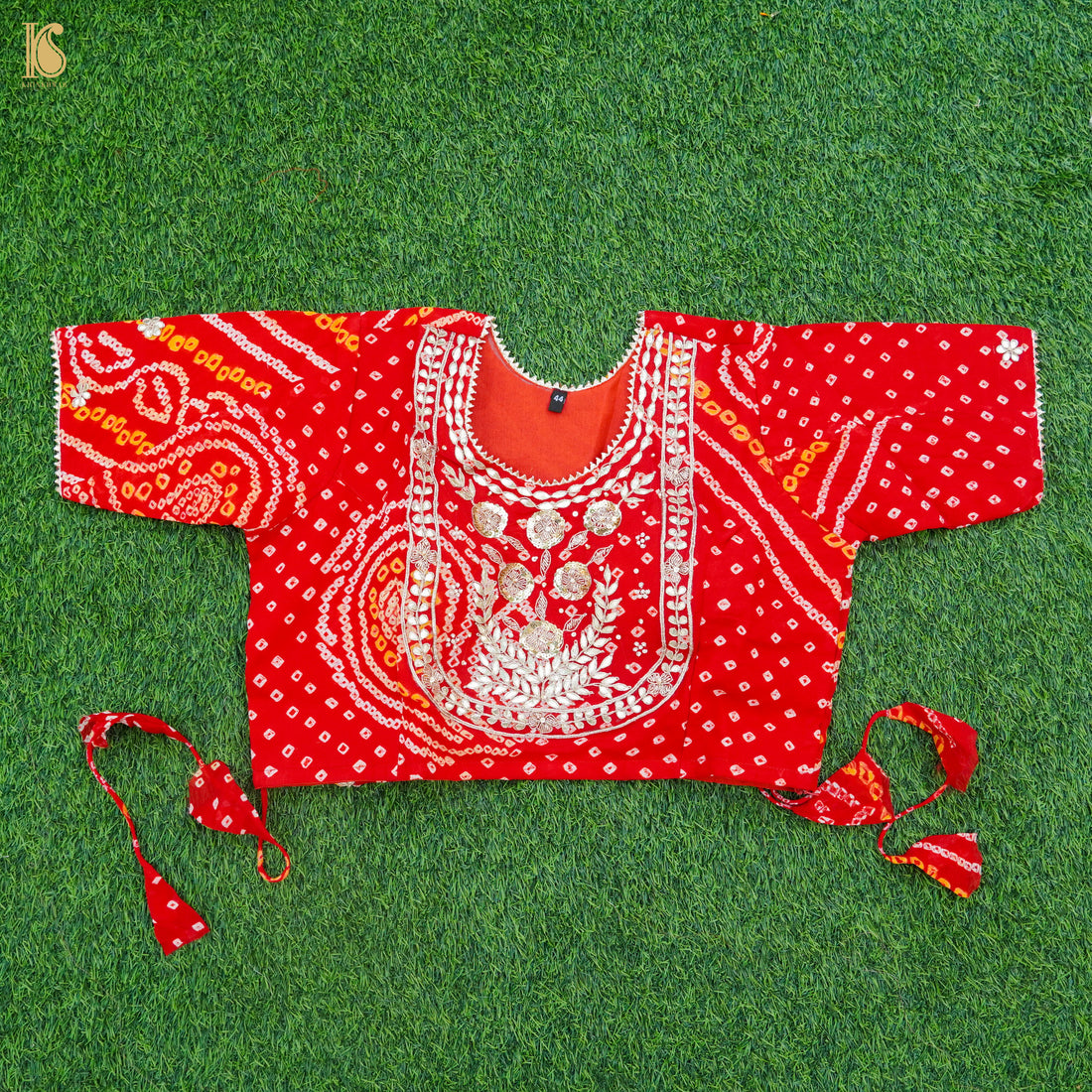 Red Hand Embroidered Pure Georgette Bandhani Stitched Blouse - Khinkhwab