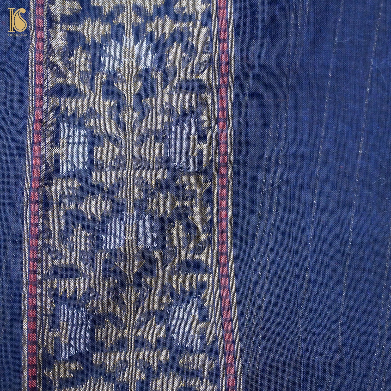 Blue Pure Cotton Handloom Banarasi Jamdani Ektara Saree - Khinkhwab