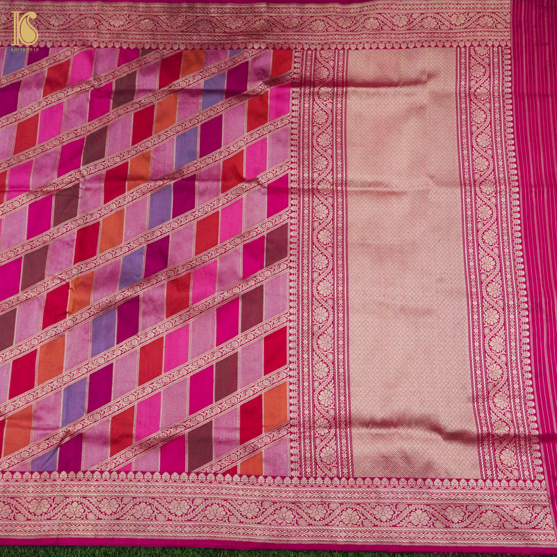 Ruby Pink Handwoven Pure Katan Silk Kadwa Banarasi Rangkat Saree - Khinkhwab