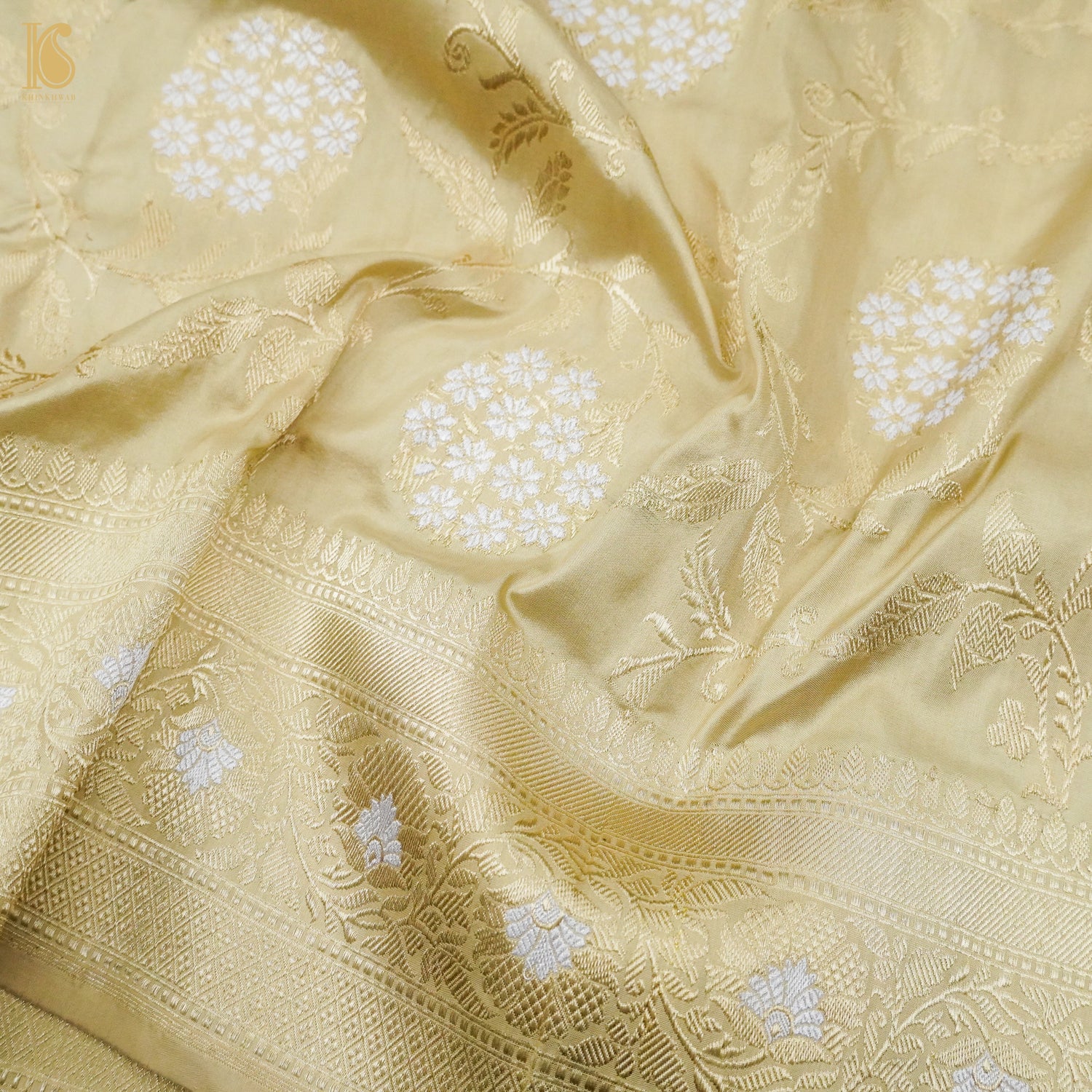 White Pure Katan Silk Handloom Kadwa Banarasi Saree - Khinkhwab