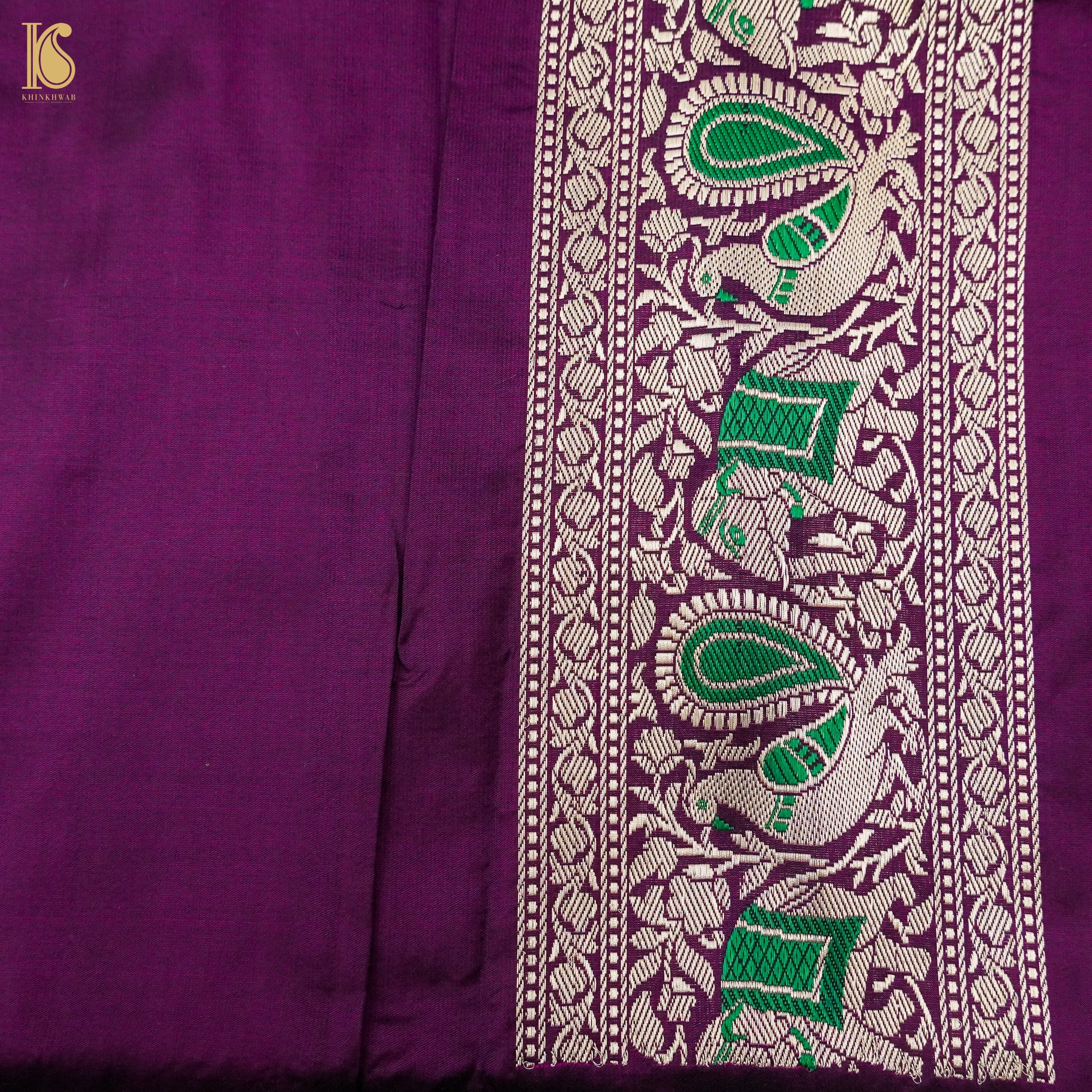 Pompadour Purple Handloom Katan Silk Banarasi Shikargah Saree - Khinkhwab