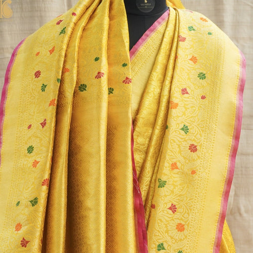 Handloom Pure Katan Silk Yellow Tanchoi Banarasi Saree - Khinkhwab