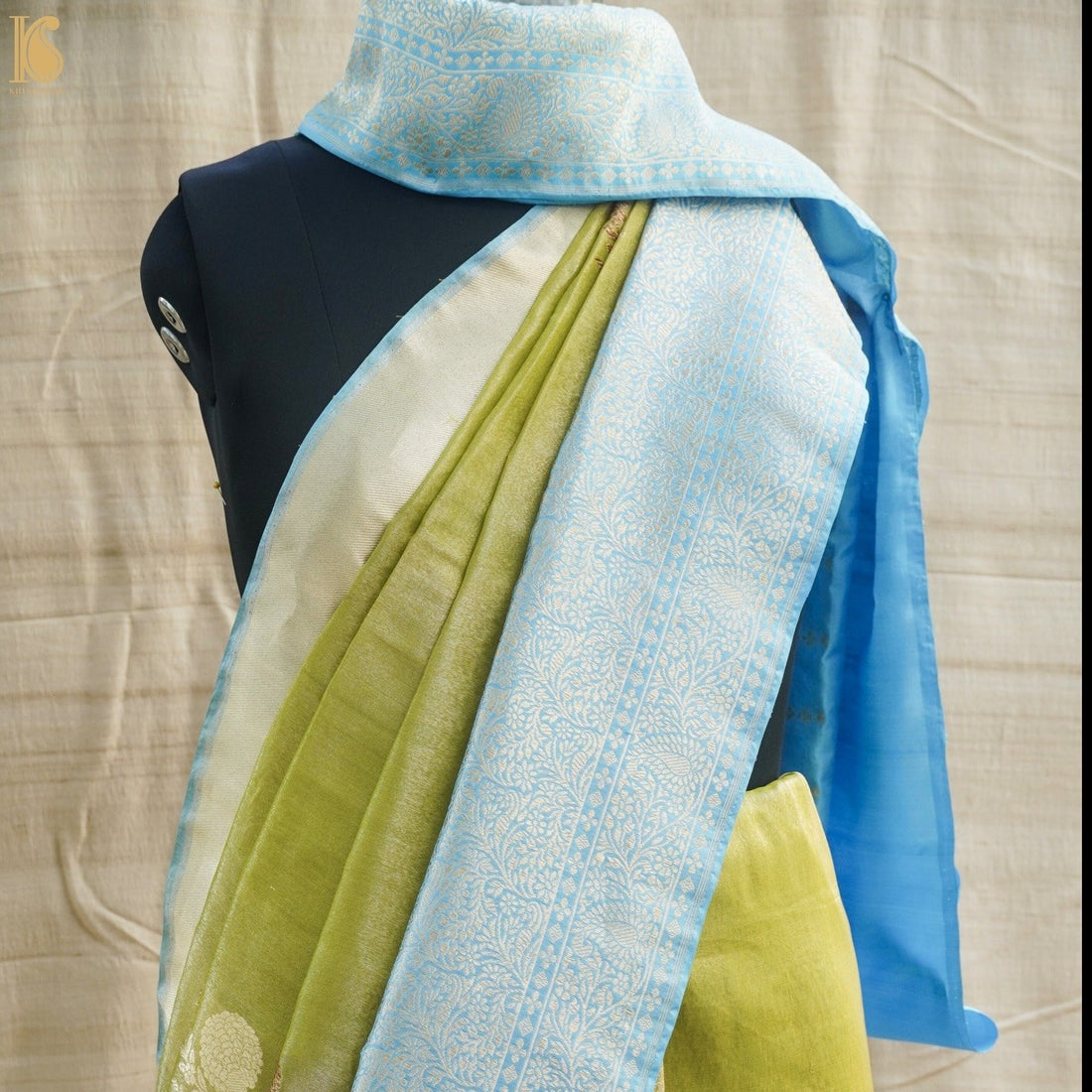 Green &amp; Blue Pure Tissue Silk Handwoven Banarasi Saree - Khinkhwab