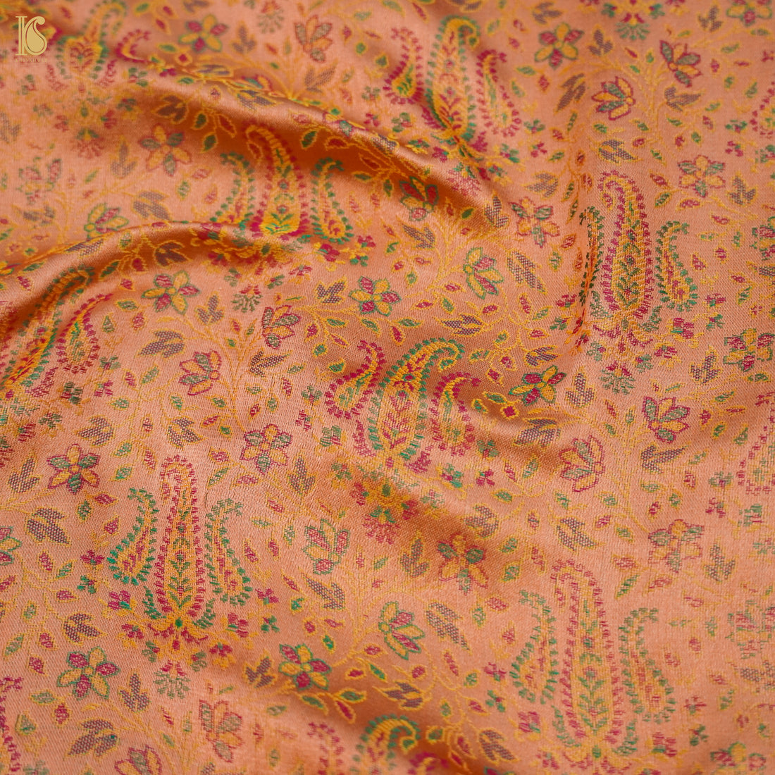 Peach Pure Banarasi Silk Handwoven Tanchui Kurta Fabric - Khinkhwab