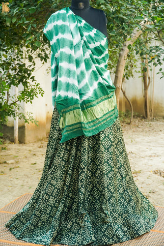 Plantation Green Pure Gajji Silk Patola Ajrakh Lehenga Set - Khinkhwab