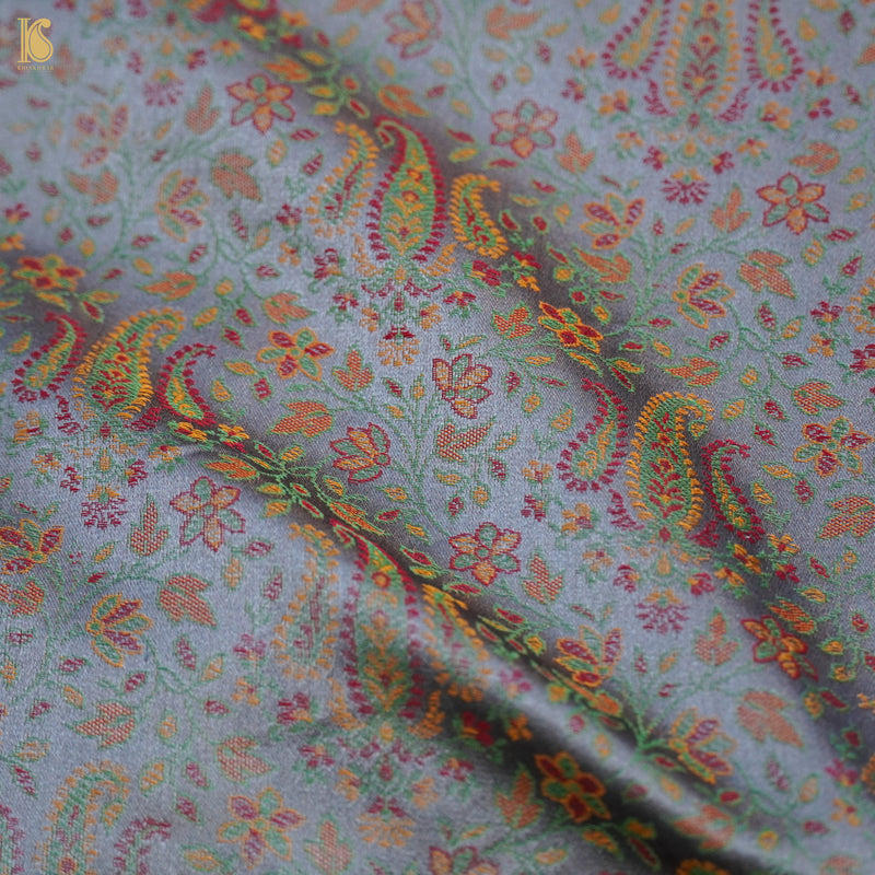 Manatee Grey Pure Banarasi Silk Handwoven Tanchui Kurta Fabric - Khinkhwab
