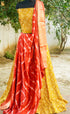 Yellow & Red Pure Gajji Silk Patola Ajrakh Lehenga Set - Khinkhwab