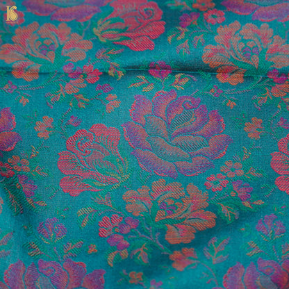 Teal Pure Banarasi Silk Handwoven Tanchui Kurta Fabric - Khinkhwab