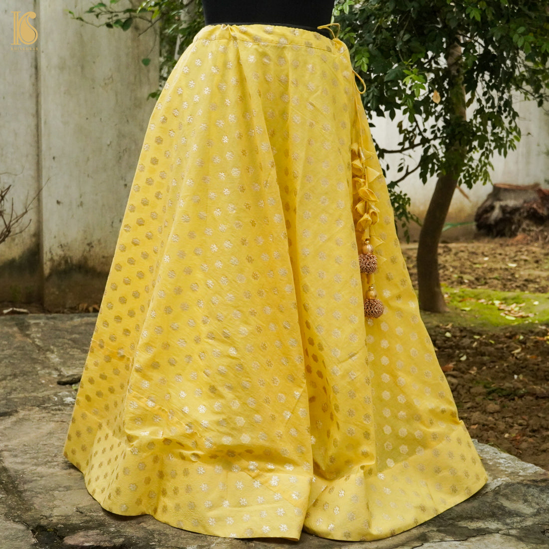 Wild Rice Yellow Chanderi Banarasi Stitched Skirt Lehenga - Khinkhwab