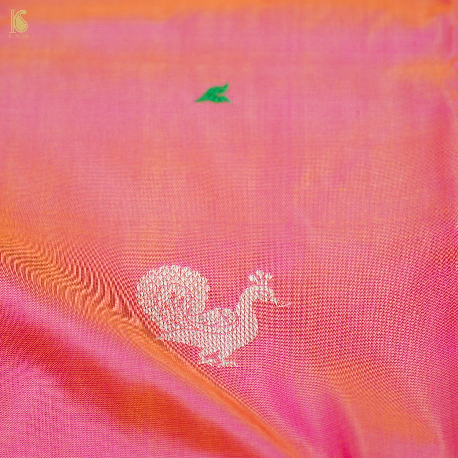 Froly Pink Handwoven Pure Katan Silk Banarasi Peacock Kadwa Fabric - Khinkhwab