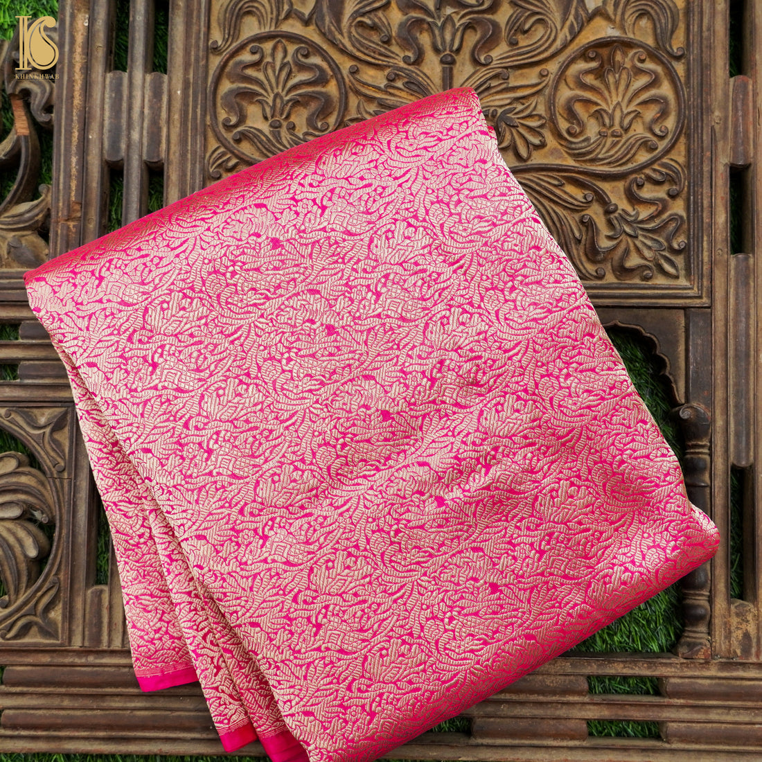 Handloom Razzmatazz Pink Pure Brocade Banarasi Fabric - Khinkhwab