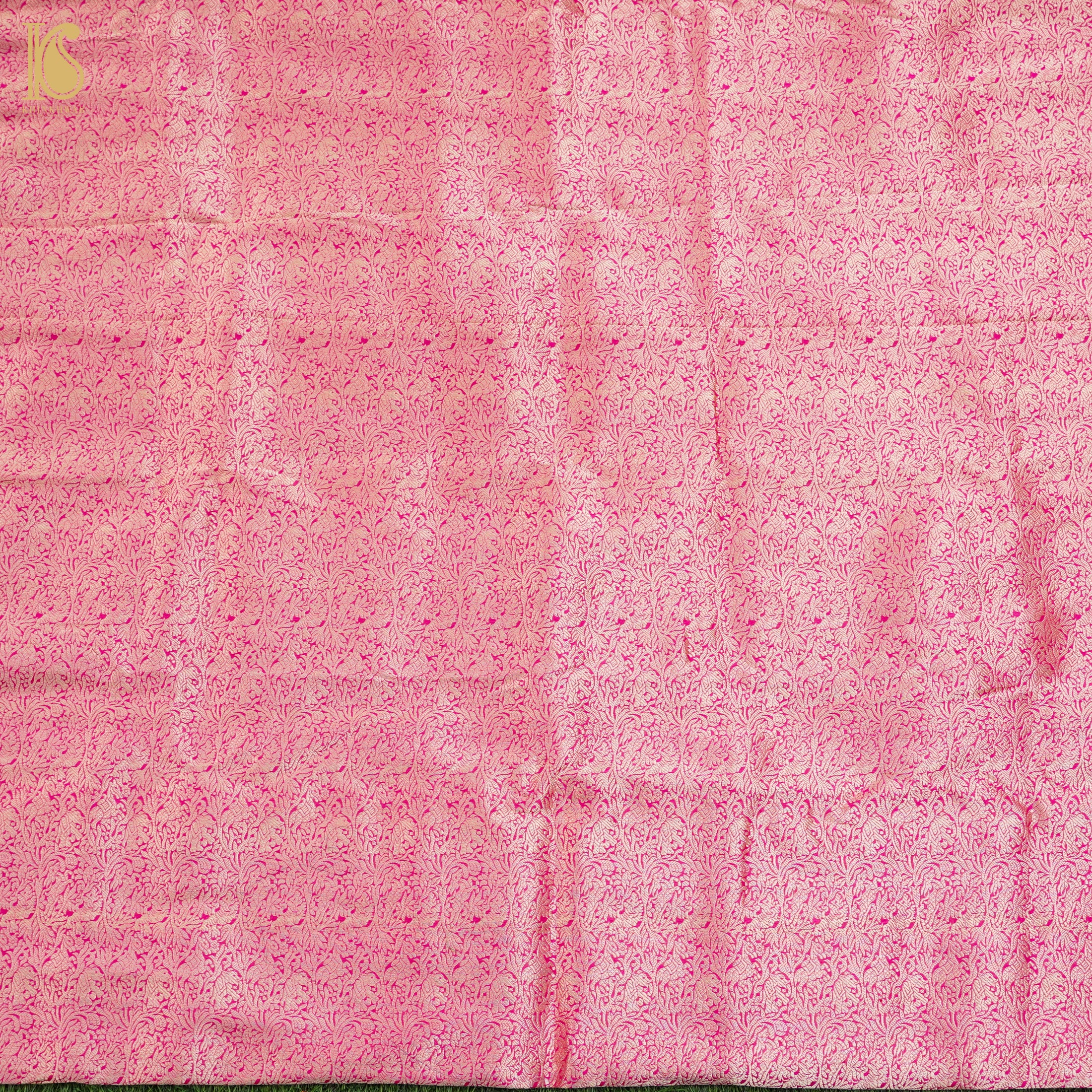 Handloom Razzmatazz Pink Pure Brocade Banarasi Fabric - Khinkhwab