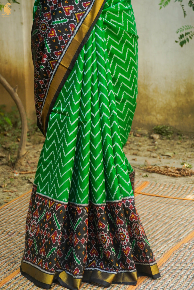 Semi Raw Silk Saree With Ikkat (Pochampalli) Border