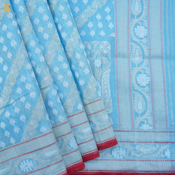 Handloom Banarasi Cotton Jamdani Ektara Blue Saree