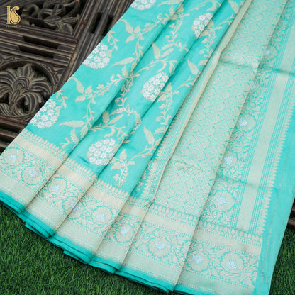 Turquoise Blue Katan Silk Handloom Banarasi Kadwa Saree - Khinkhwab
