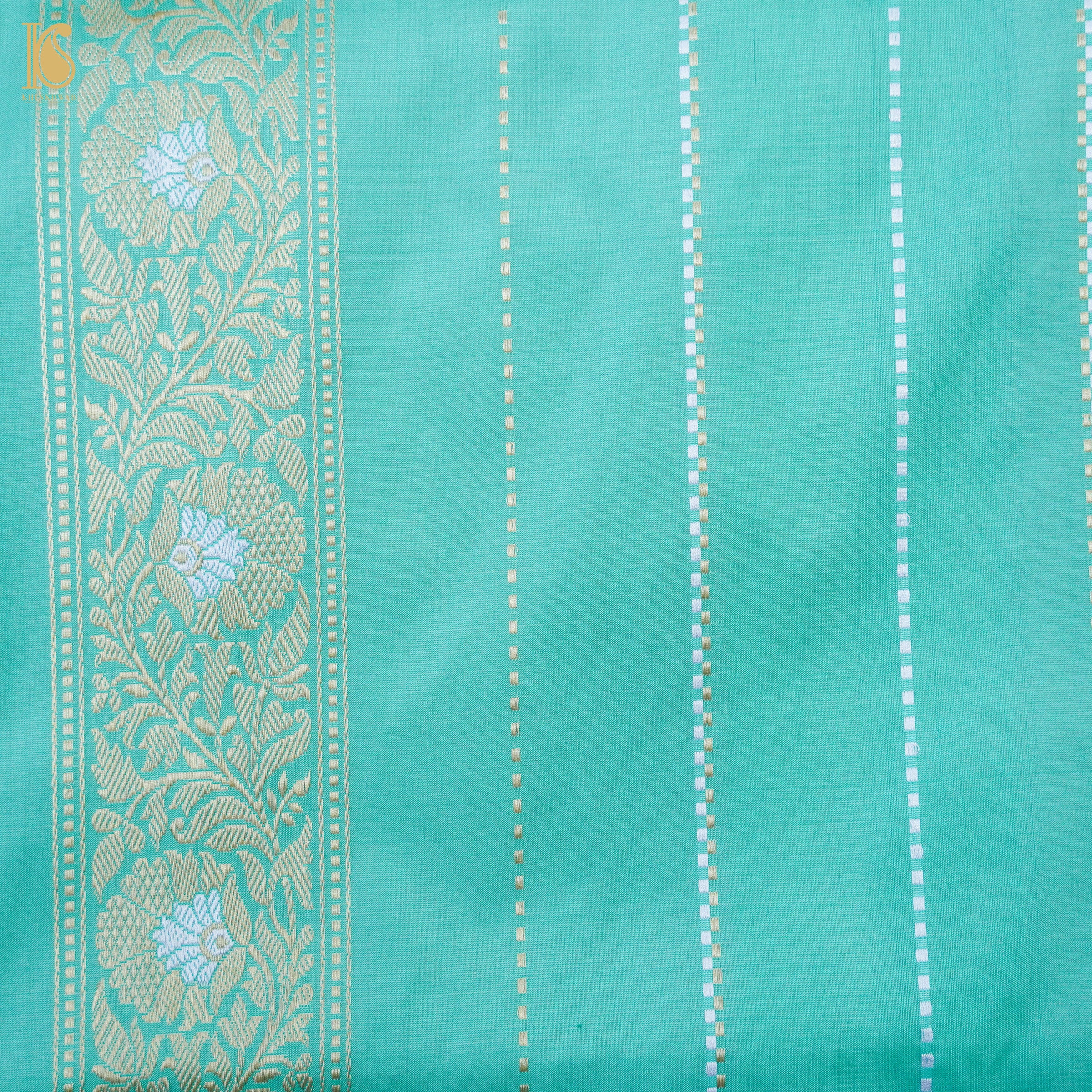 Turquoise Blue Katan Silk Handloom Banarasi Kadwa Saree - Khinkhwab