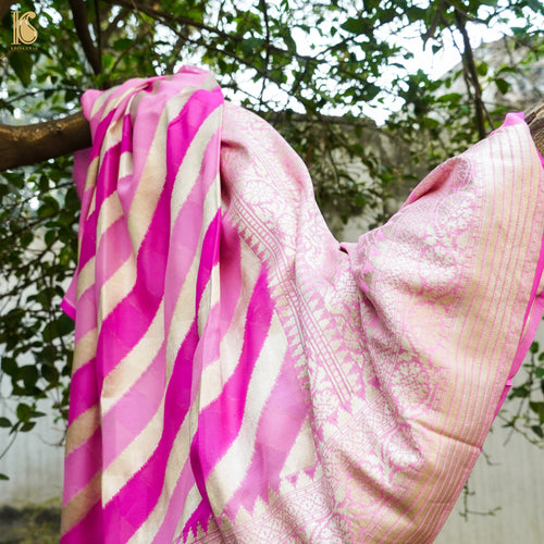 Pink Pure Georgette Handloom Banarasi Stripes Dupatta - Khinkhwab