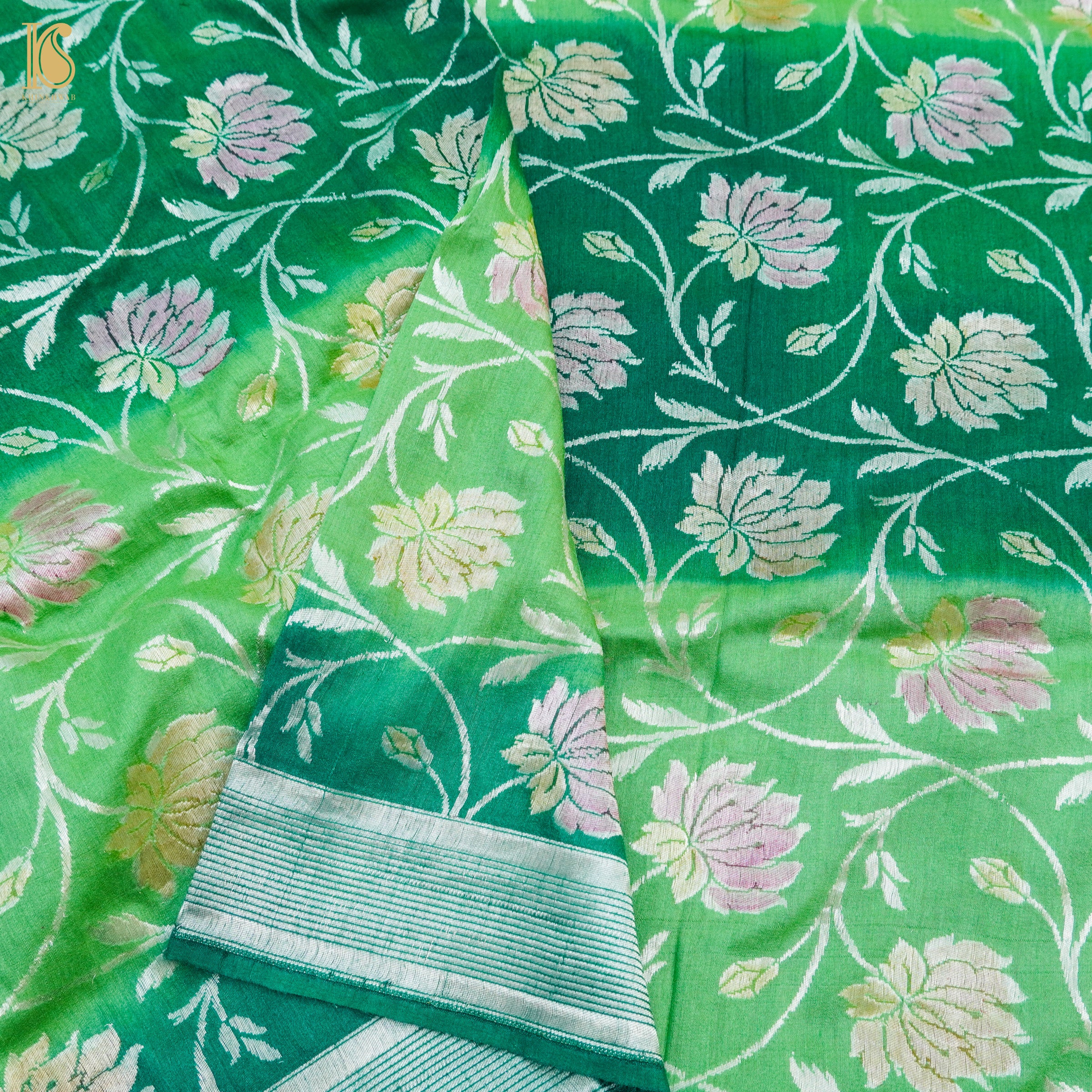 Fern Green Banarasi Moonga Silk Dupatta with Hand Brush - Khinkhwab