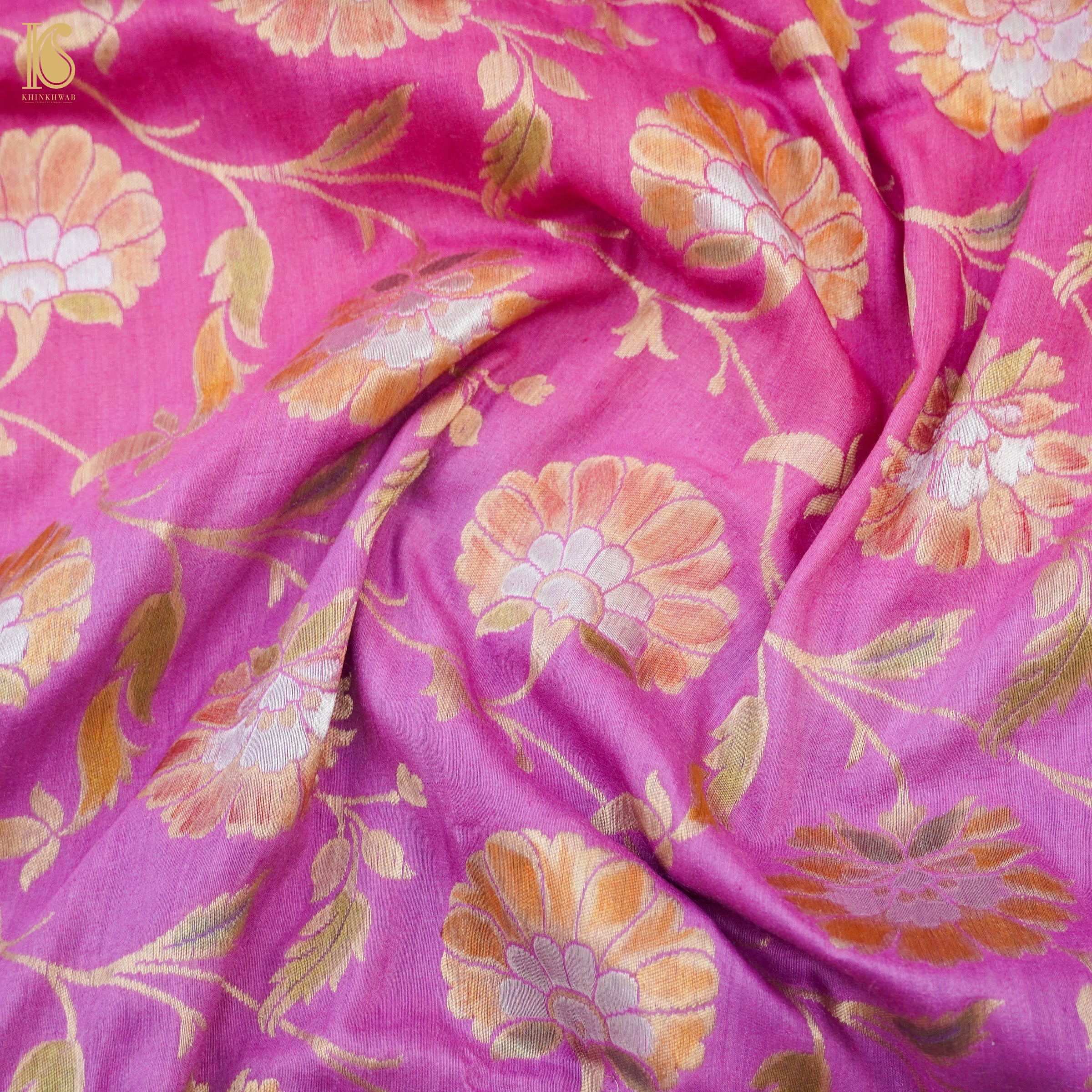 Orchid Pink Banarasi Moonga Silk Dupatta with Hand Brush - Khinkhwab