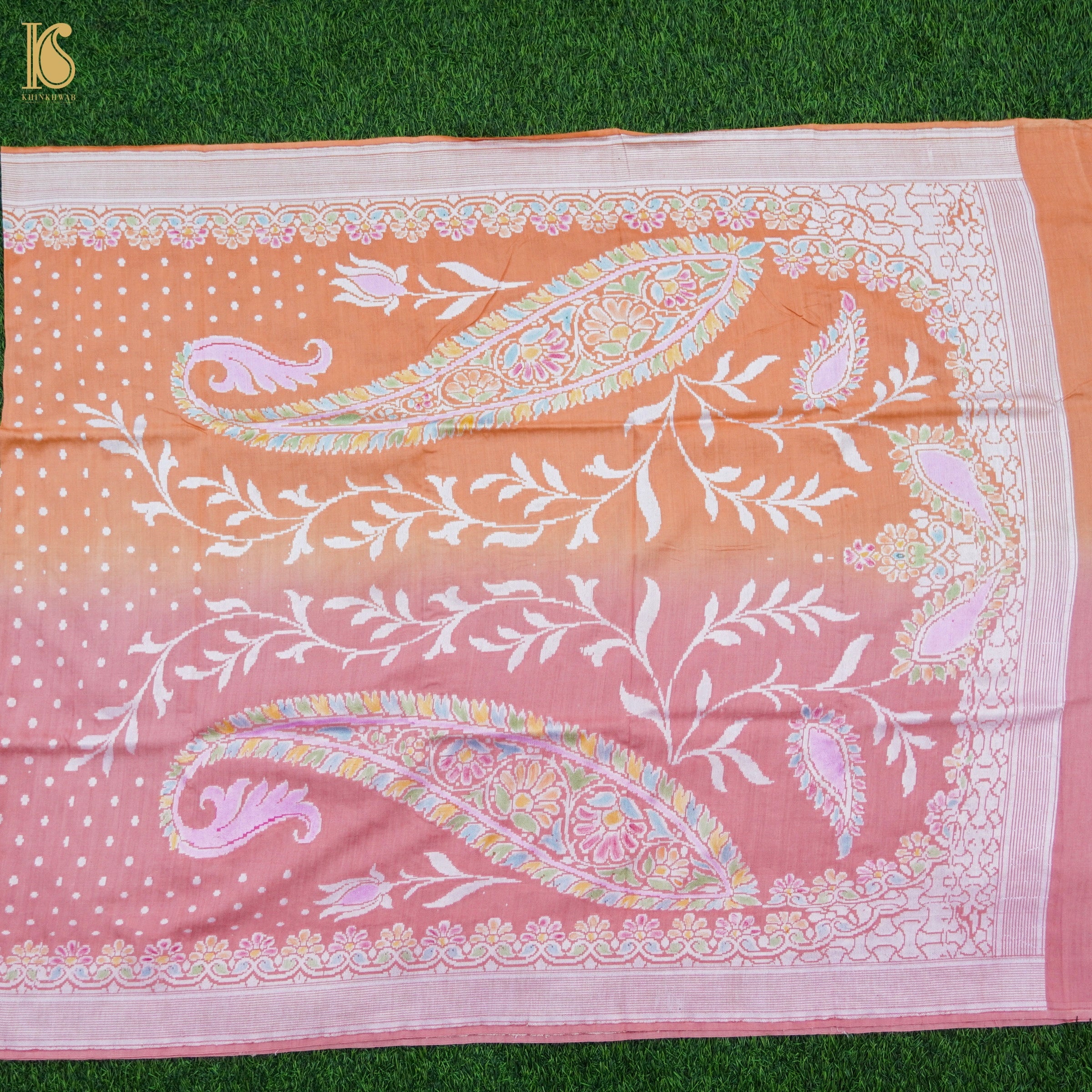 Sea Pink Banarasi Moonga Silk Dupatta with Hand Brush - Khinkhwab