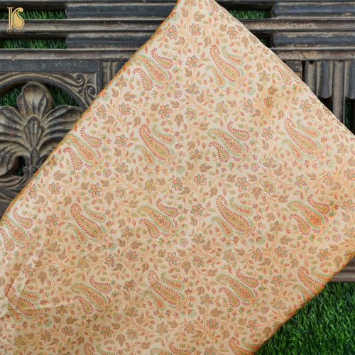 Beige Pure Banarasi Silk Handwoven Tanchui Kurta Fabric - Khinkhwab