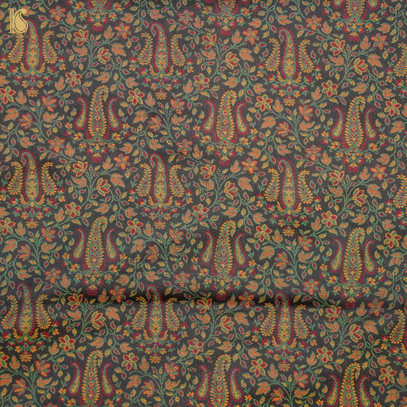 Black Pure Banarasi Silk Handwoven Tanchui Kurta Fabric - Khinkhwab