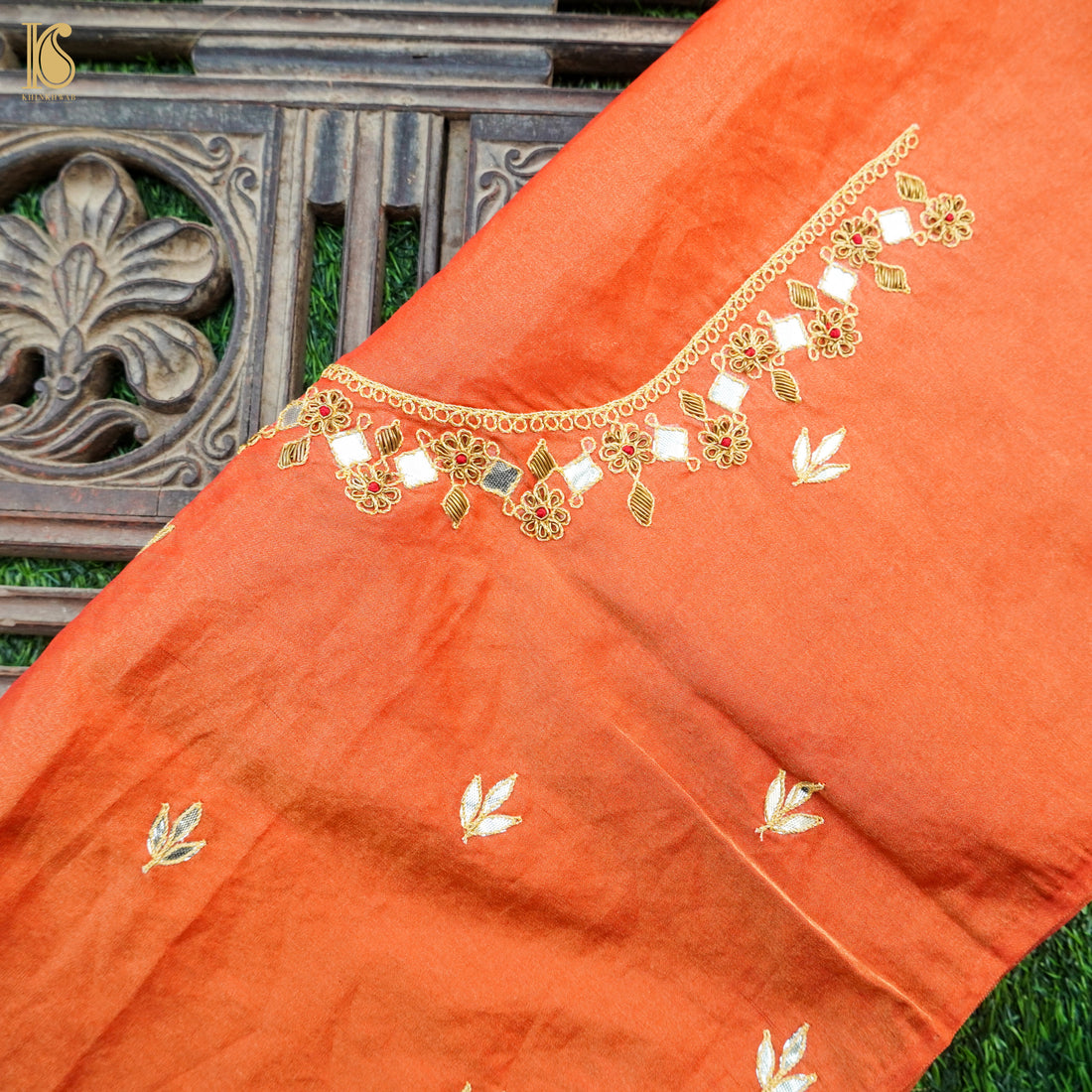 Hand Embroidered Pure Tissue Blouse Fabric - Khinkhwab