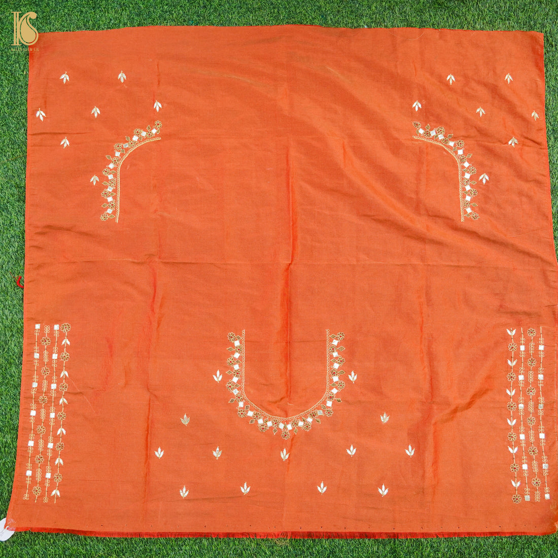 Hand Embroidered Pure Tissue Blouse Fabric - Khinkhwab