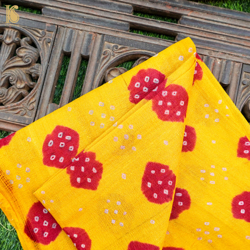 Yellow Pure Tussar Silk Bandhani Blouse Fabric - Khinkhwab