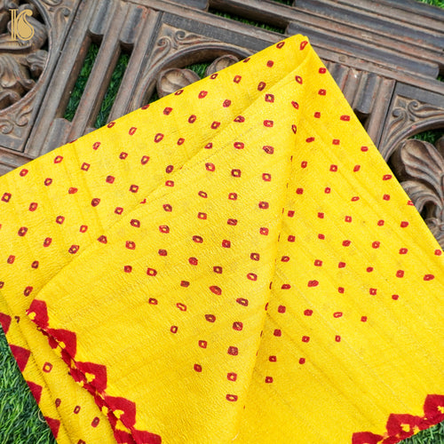 Broom Yellow Pure Tussar Silk Bandhani Blouse Fabric - Khinkhwab