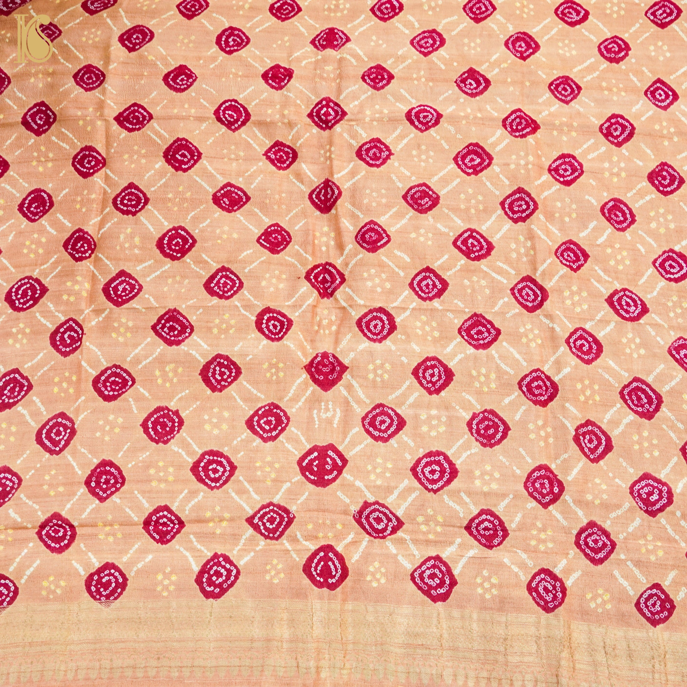 Desert Sand Pure Tussar Silk Bandhani Blouse Fabric - Khinkhwab