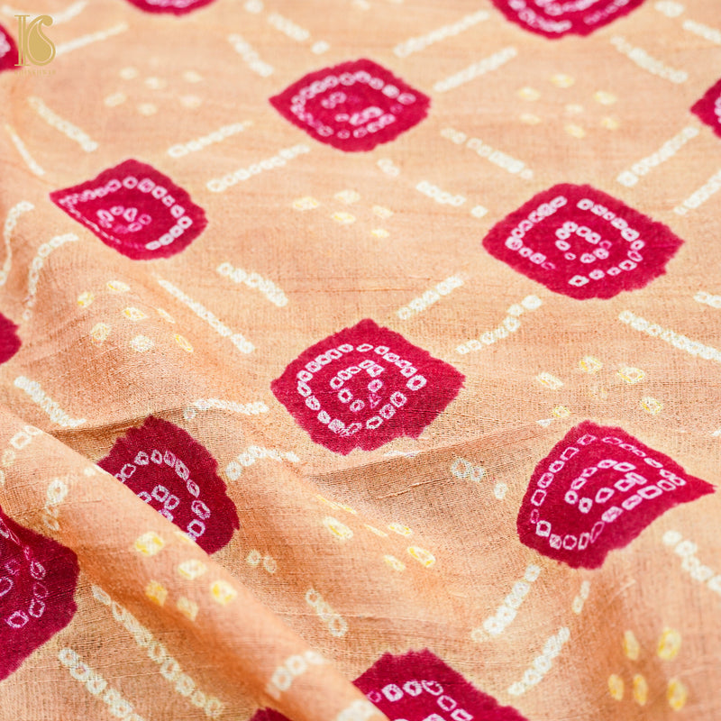 Desert Sand Pure Tussar Silk Bandhani Blouse Fabric - Khinkhwab