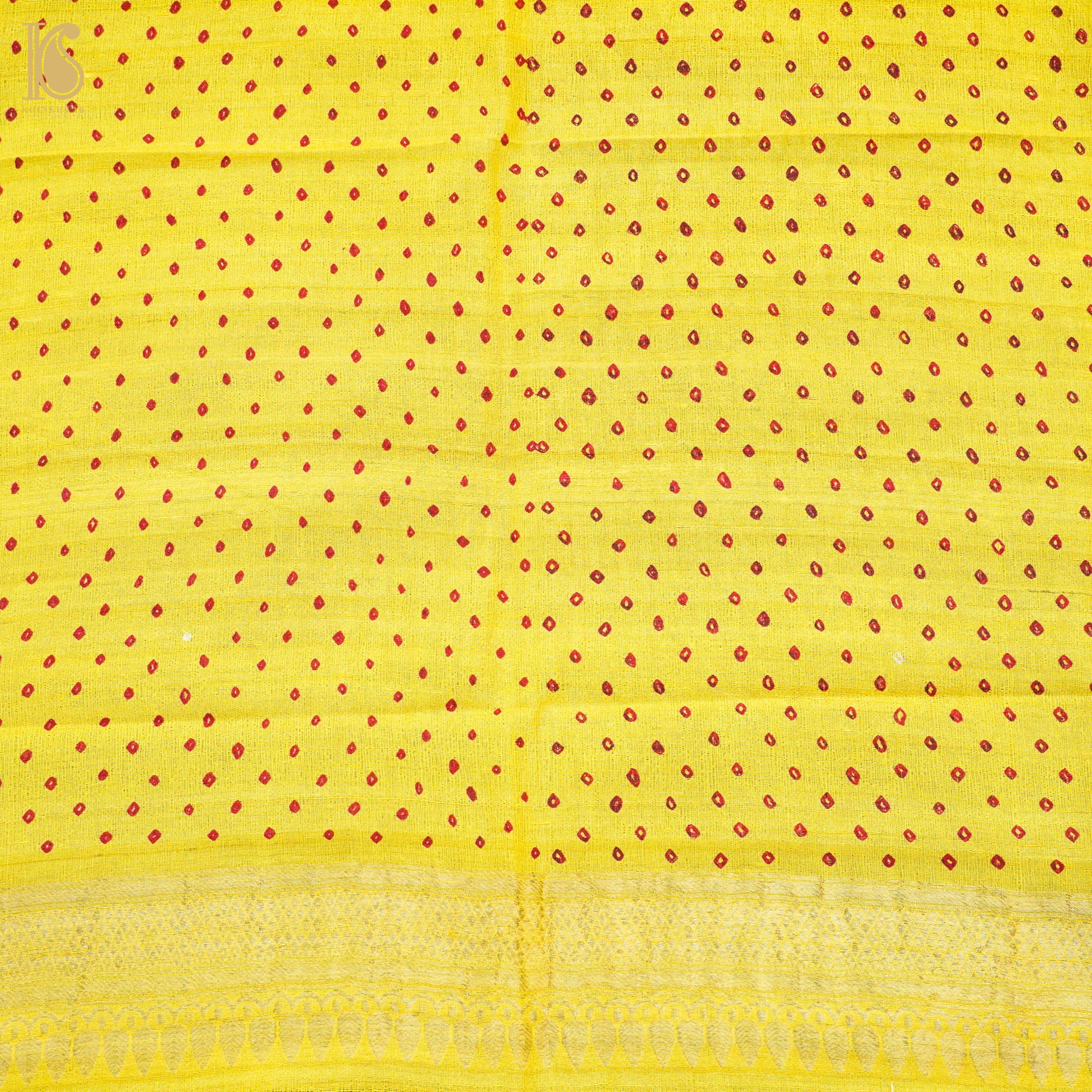 Broom Yellow Pure Tussar Silk Bandhani Blouse Fabric - Khinkhwab