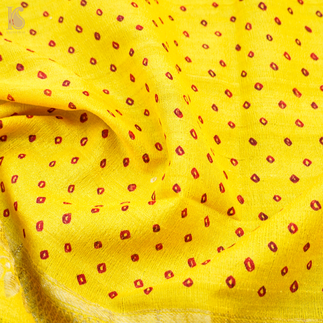Broom Yellow Pure Tussar Silk Bandhani Blouse Fabric - Khinkhwab