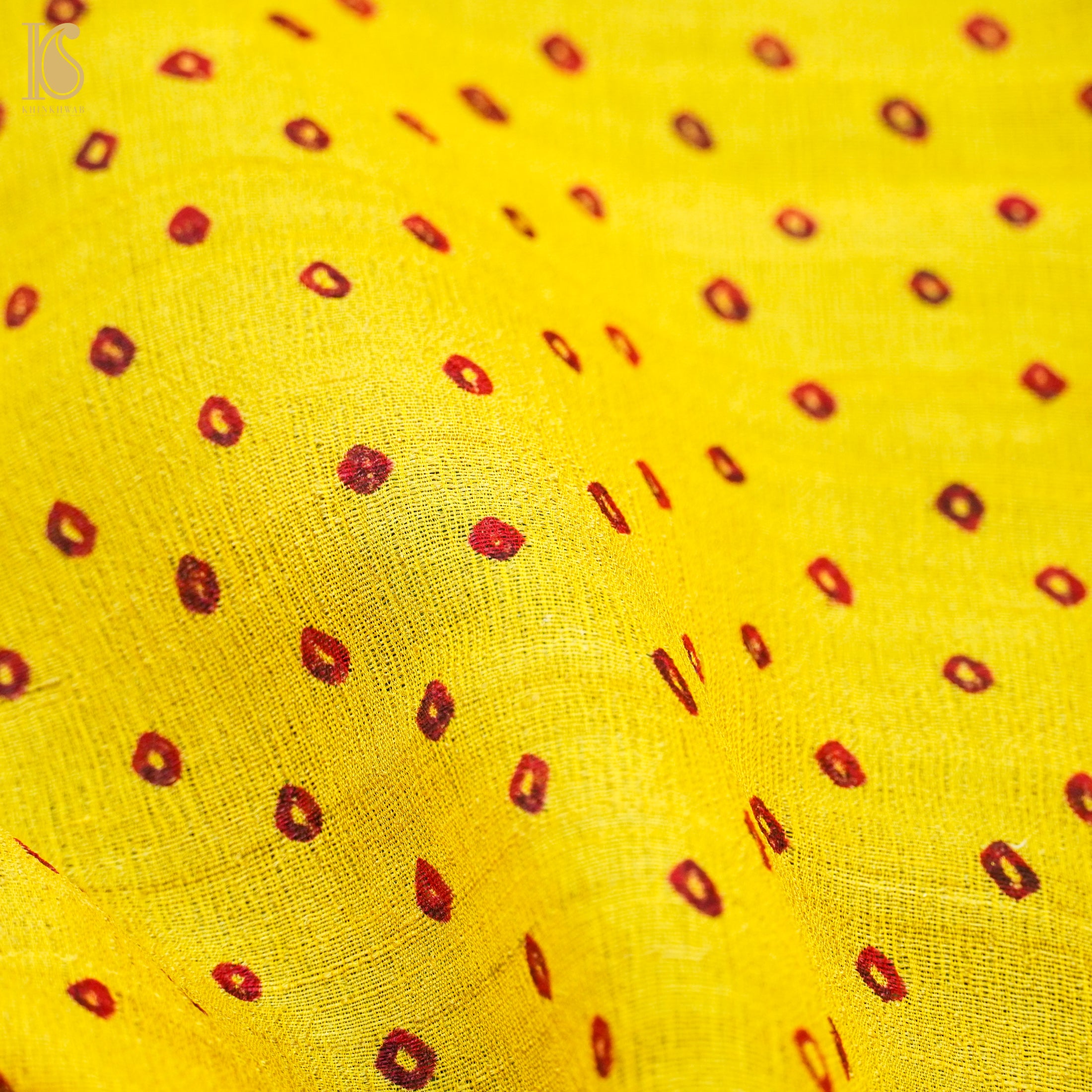 Broom Yellow Pure Tussar Silk Bandhani Blouse Fabric - Khinkhwab